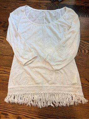 Lilly Pulitzer White Fringe-Hem Scoop Neck Top